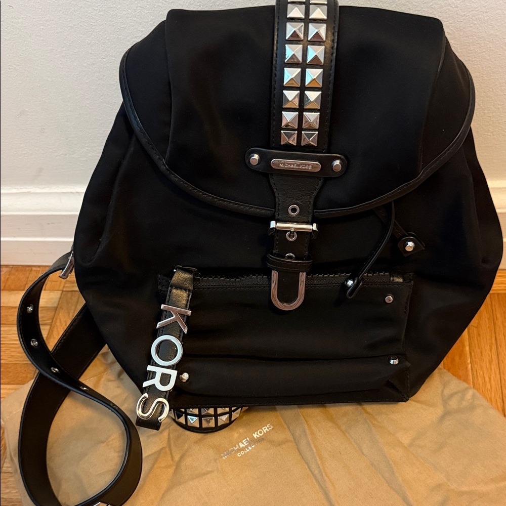 Michael Kors Black Nylon Backpack with Silver Accents - Picture 3 of 4